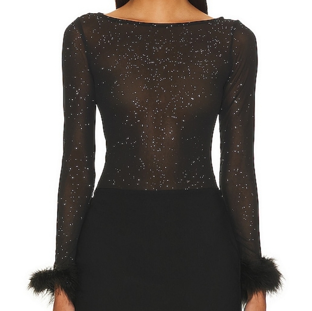 Elegant Black Sheer Bodysuit with Sparkle Detail
